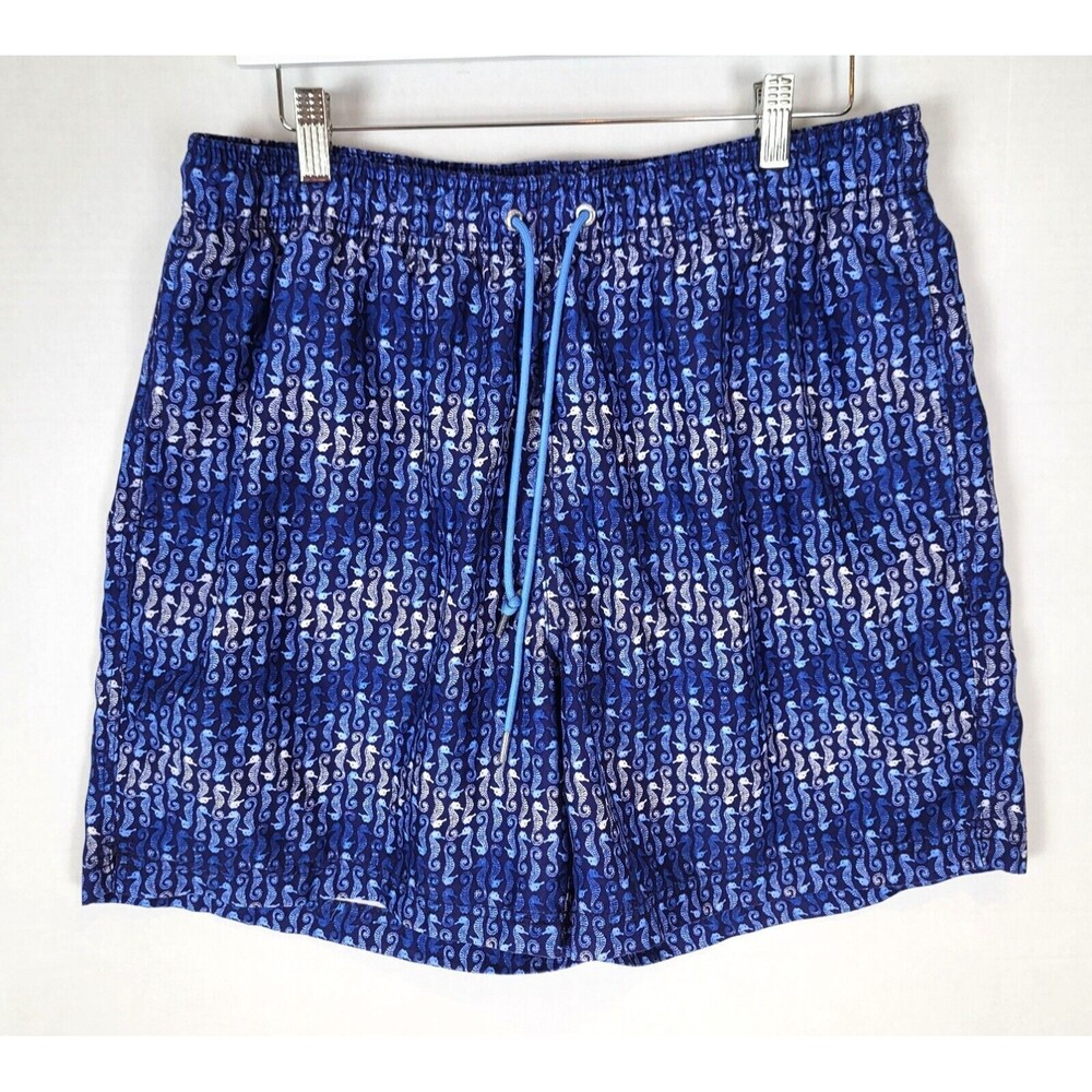 Lands' End Swim Trunks Shorts Mens Large 36 38 Seahorse Blue